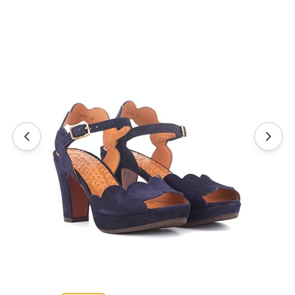 Chie Mihara Women's Evolet Blue Suede Heeled Sandal with Scallop - Picture 2 of 6